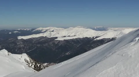 Mountains Snow Winter Landscape Travel Vacation Tourism Sightseeing Blue Sky Day Stock Footage 22024926