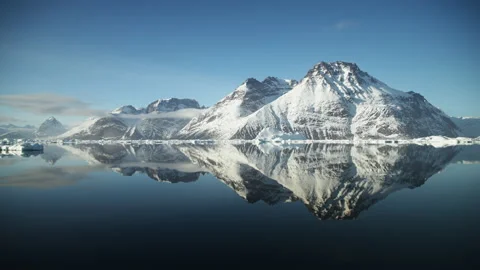 Mountains in South Greenland with mirror reflection at sunset. Stock Footage 152129435