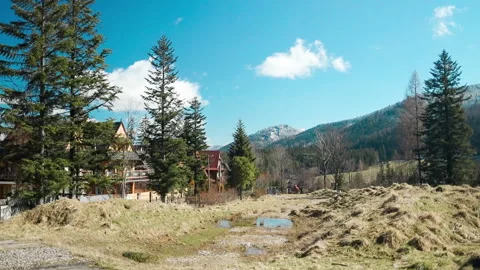 Mountains static landscape, in open field with mountains in the background, with Stock Footage 337897654