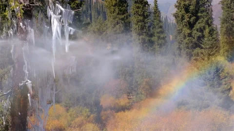 Mountains Stream Water Rainbow Forest Autumn Stock Footage 235425675