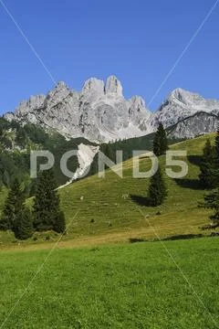 Mountains Summer Rocks Meadow Bischofsmuetze annaberg-lungoetz meadow Stock Photos