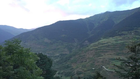 Mountains in summer through the Valley of Aran Video stock 97459894