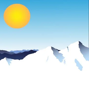 Mountains with the sun on a blue background Stock Illustration