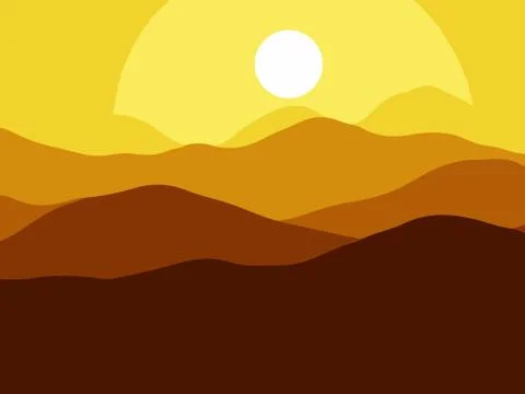 Mountains on the Sun sunset bright background. illustration Stock Illustration