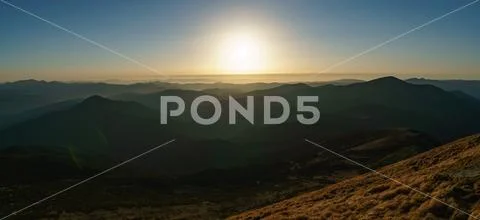 Mountains sunset - landscape of Mount Petros - Chornohora of the Ukrainian Stock Photos