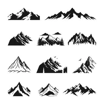 Mountains Svg Bundle, Mountain Hand Drawn Silhouette, Stock Illustration