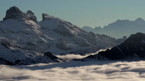 Mountains with thick fog Stock Footage 232485572