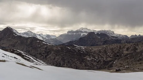 Mountains timelapse landscape. Clouds over dolomites peaks. Sunset cloudy sky Stock Footage 79851912