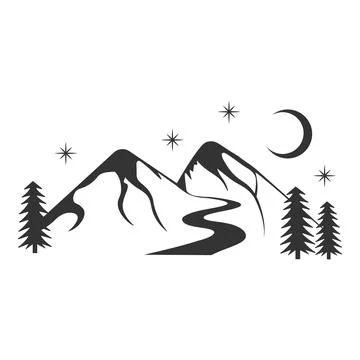 Mountains with trees and river. Stock Illustration