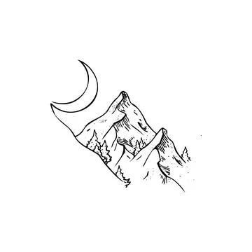 Mountains, trees, moon sketch vector illustration Stock Illustration