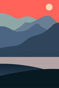 Mountains Trees Printable Wall Decor. Boho Landscape Poster Stock Illustration