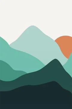 Mountains Trees Printable Wall Decor. Boho Landscape Poster Stock Illustration