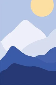 Mountains Trees Printable Wall Decor. Boho Landscape Poster Stock Illustration