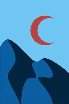 Mountains Trees Printable Wall Decor. Boho Landscape Poster Stock Illustration