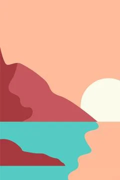 Mountains Trees Printable Wall Decor. Boho Landscape Poster Stock Illustration