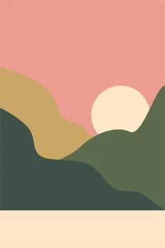 Mountains Trees Printable Wall Decor. Boho Landscape Poster Illustrazione stock