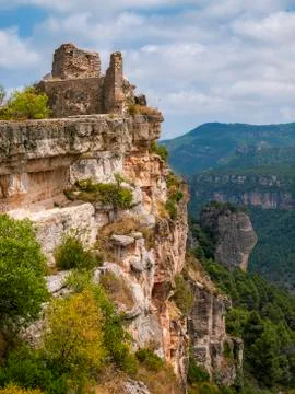 Mountains with trees under the cloudy sky Stock Photos