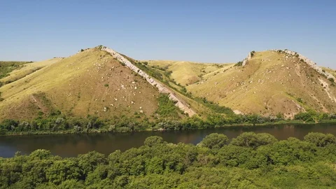 Mountains Two sisters, Seversky Donets river, landscapes in Russia, from above Stock Footage 121969261