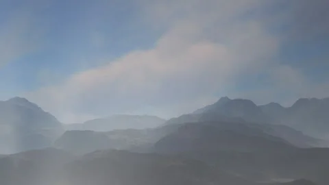 Mountains under a blue sky with light clouds in the afternoon Stock Footage 344553737