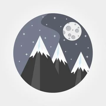 Mountains under the full moon. Stock Illustration