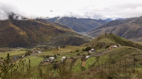 Mountains, valley, mist Stock Footage 104354020