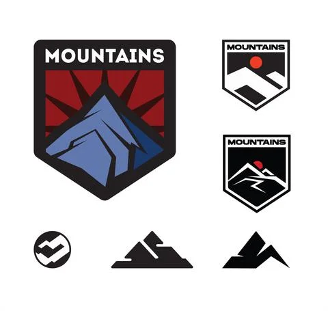Mountains vector abstract emblem and icons Stock Illustration
