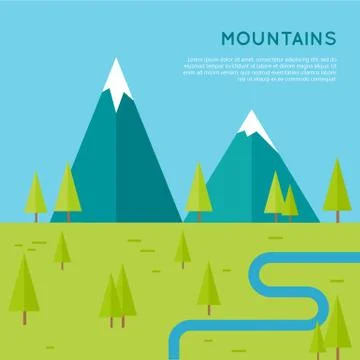 Mountains Vector Concept in Flat Style Design Stock Illustration