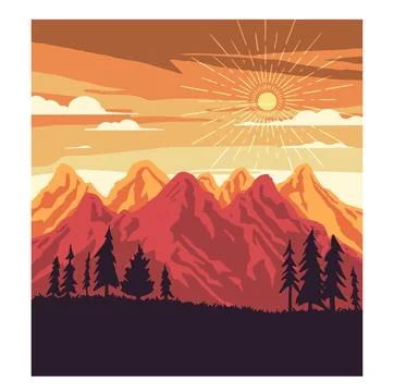 Mountains vector flat landscape for walls. Vector illustration Stock Illustration