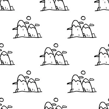 Mountains Vector icon. Hand drawn illustration. Seamless pattern Stock Illustration