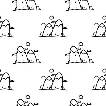 Mountains Vector icon. Hand drawn illustration. Seamless pattern Stock Illustration