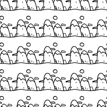 Mountains Vector icon. Hand drawn illustration. Seamless pattern Stock Illustration