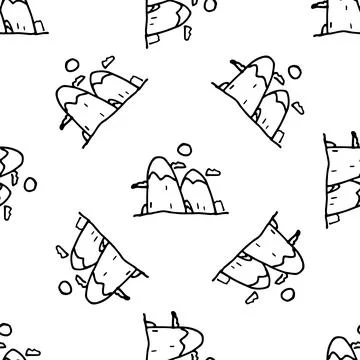 Mountains Vector icon. Hand drawn illustration. Seamless pattern Stock Illustration