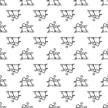 Mountains Vector icon. Hand drawn illustration. Seamless pattern Stock Illustration