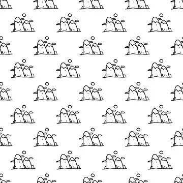Mountains Vector icon. Hand drawn illustration. Seamless pattern Stock Illustration