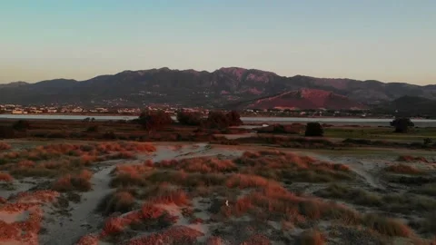 Mountains view from the beach at sunset in greece Stock Footage 138085640
