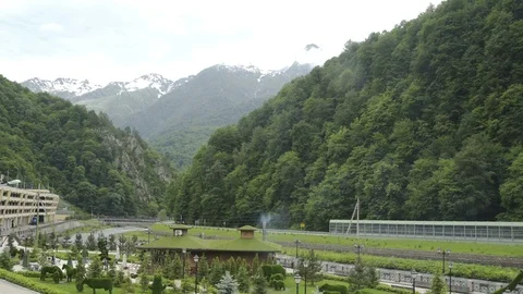 Mountains view from ski resort in spring Stock Footage 96232277