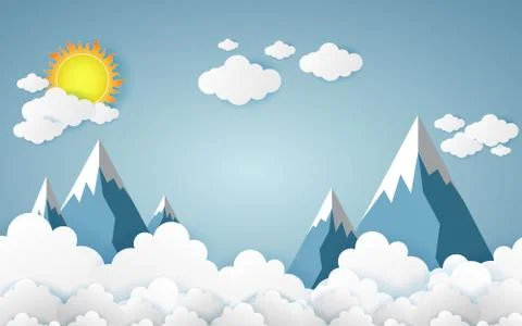 The mountains with views over the beautiful clouds Stock Illustration