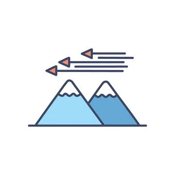 Mountains wind arrows. Mountains with wind blowing, representing challenges.. Stock Illustration