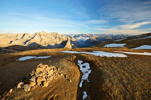 Mountainscape at sunset Stock Photos