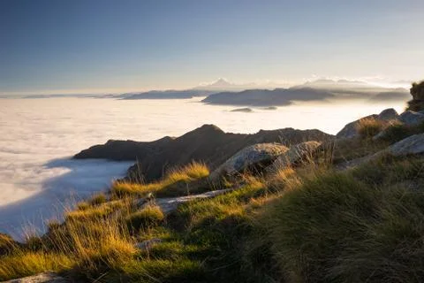 Mountainscape at sunset Stock Photos