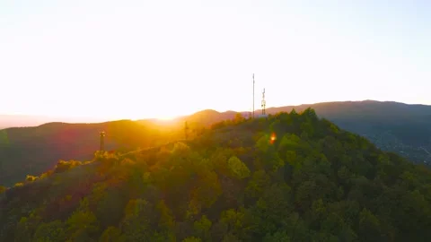 Mountainside Cell Tower Sunset Flares Orbit Stock Footage 201738792