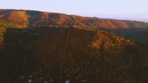 Mountainside Village Cell Tower Forward Rise Stock Footage 201738278