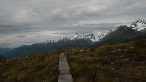 Mountaintop Boardwalk Hiking Path Stock Footage 140611049