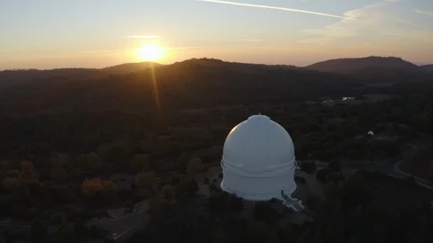 Mountaintop Observatory Drone Sunset Fly By 1 Stock Footage 98576876