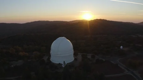 Mountaintop Observatory Drone Sunset Fly By 2 Stock Footage 98578062