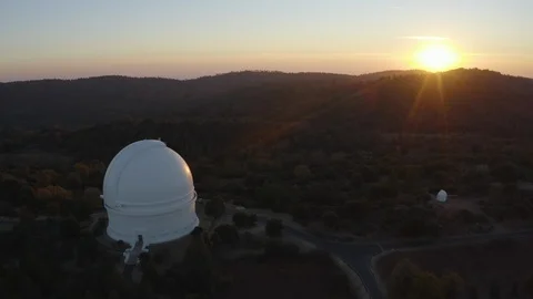 Mountaintop Observatory Drone Sunset Fly By 4 Stock Footage 98579028