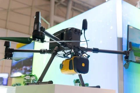 Mounted camera or sensor device - big 5 propellers drone 写真素材
