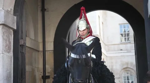 A mounted guardsman from the Queens Guard, London Stock Footage 47058832