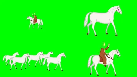 Mounted noble knights running herd of white horses solo walking horse 2d Stock Footage 334703070
