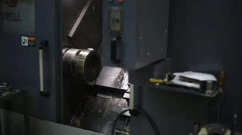 Mounted on spindle of CNC machine for processing, metal processing, in workshop Stock Footage 66048709
